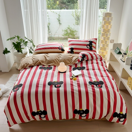 怡家居 2023新款秋冬亲肤舒适棉加绒四件套 条纹大象