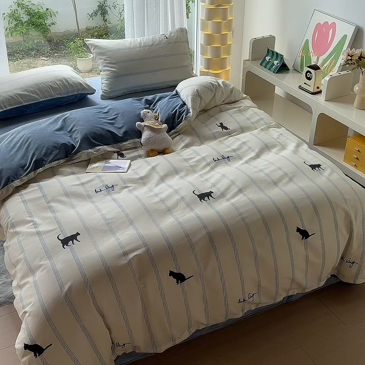 91家纺网 家纺一手货源 找家纺 怡家居 2023新款秋冬亲肤舒适棉加绒四件套 猫屋