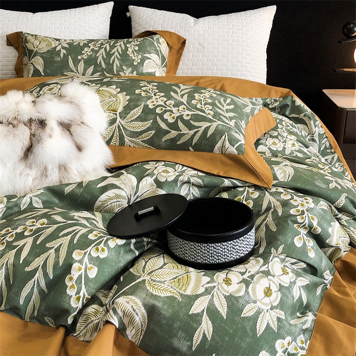 91家纺网 家纺一手货源 找家纺 涞澳 2023新款全棉磨绒印花四件套 舒羽-绿