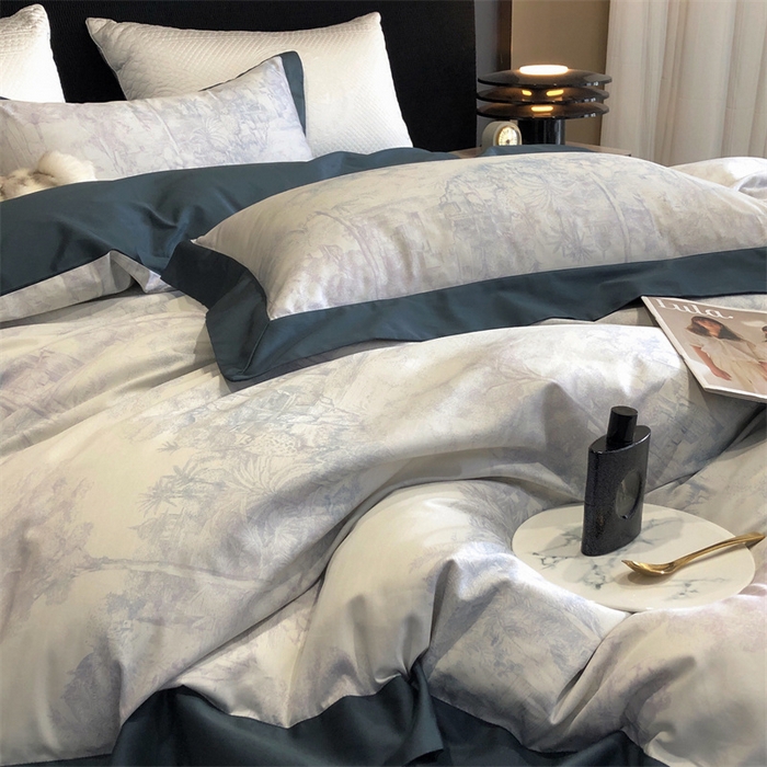 91家纺网 家纺一手货源 找家纺 涞澳  2023新款100支全棉数码印花四件套 陌上花-绿