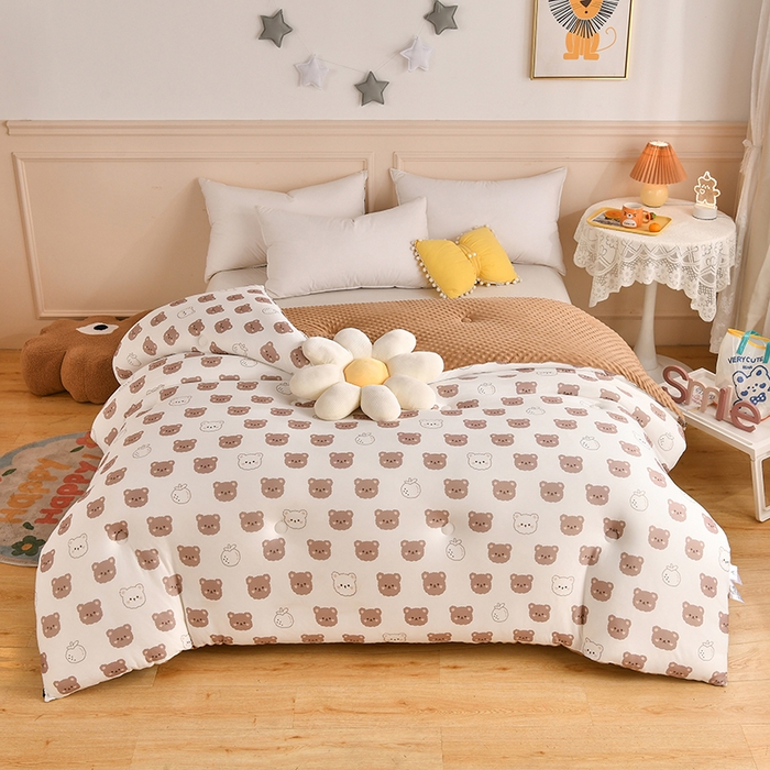 91家纺网 家纺一手货源 找家纺 牛魔王家居 2023新款A类针织棉豆豆被子抗菌纤维被芯冬被 饼干熊