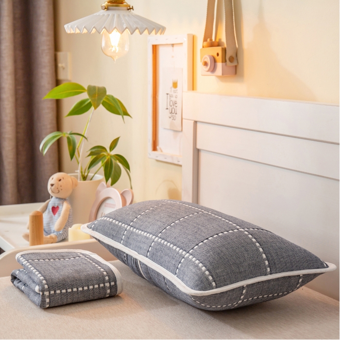 91家纺网 家纺一手货源 找家纺 2023全棉卡通六层纱布儿童枕套-朴尔 时尚虚线灰-纱布枕套