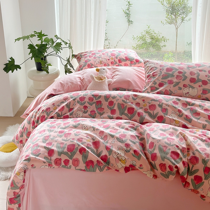 91家纺网 家纺一手货源 找家纺 怡家居 2023新款秋冬亲肤舒适棉加绒四件套 花园漫步