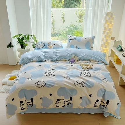 怡家居 2023新款秋冬亲肤舒适棉加绒四件套 可爱猫咪