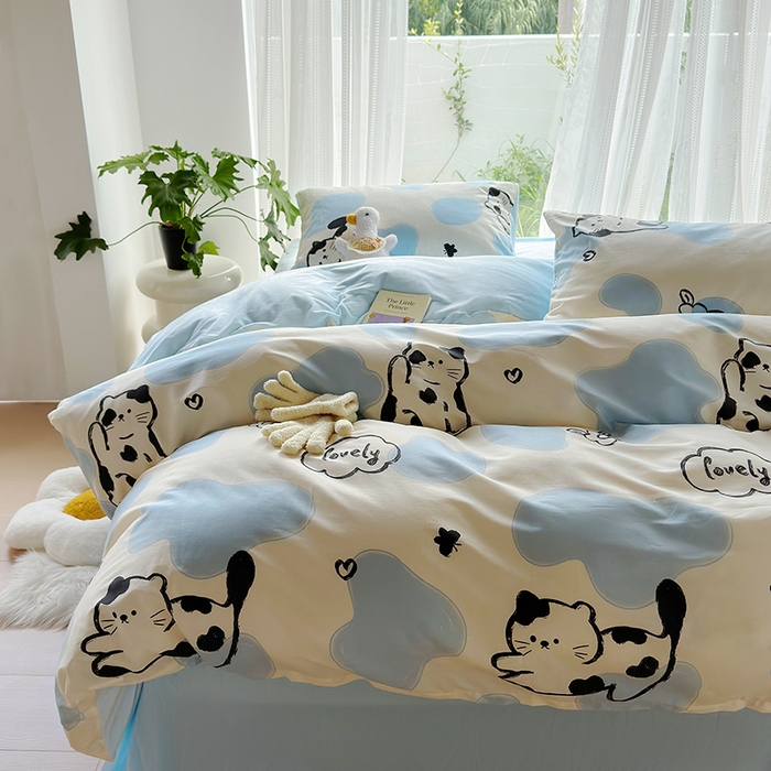 91家纺网 家纺一手货源 找家纺 怡家居 2023新款秋冬亲肤舒适棉加绒四件套 可爱猫咪