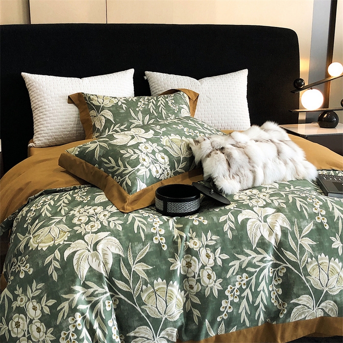 91家纺网 家纺一手货源 找家纺 涞澳 2023新款全棉磨绒印花四件套 舒羽-绿