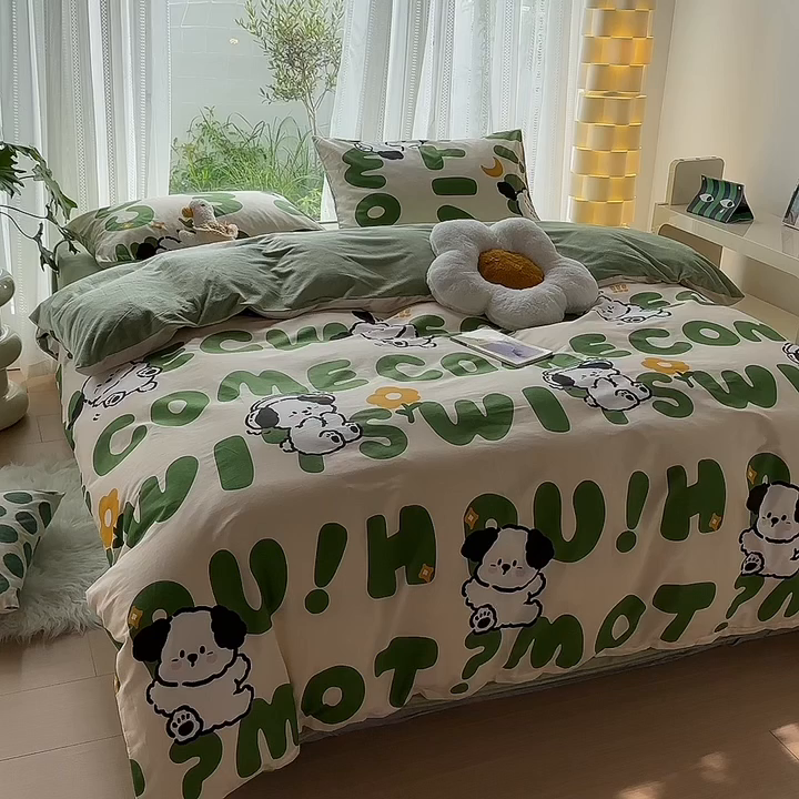 91家纺网 家纺一手货源 找家纺 怡家居 2023新款秋冬亲肤舒适棉加绒四件套 屁屁狗