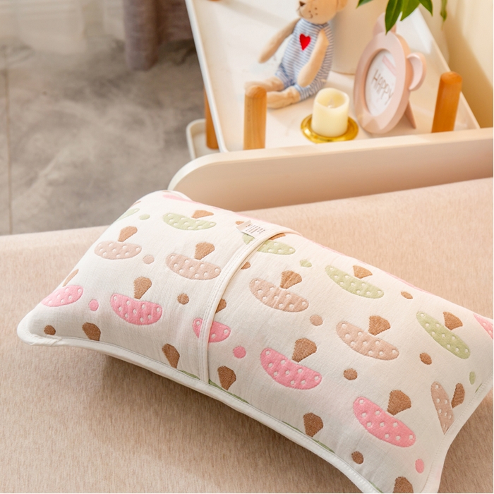 91家纺网 家纺一手货源 找家纺 2023全棉卡通六层纱布儿童枕套-朴尔 日式蘑菇-纱布枕套