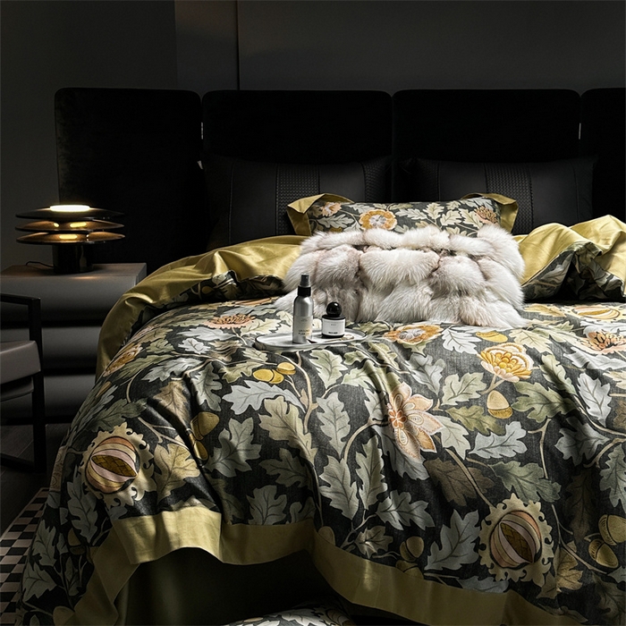 91家纺网 家纺一手货源 找家纺 涞澳  2023新款100支全棉数码印花四件套 兰槿