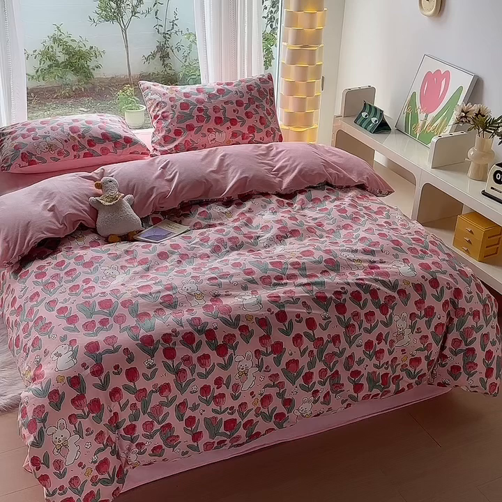 91家纺网 家纺一手货源 找家纺 怡家居 2023新款秋冬亲肤舒适棉加绒四件套 花园漫步