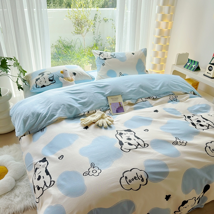 91家纺网 家纺一手货源 找家纺 怡家居 2023新款秋冬亲肤舒适棉加绒四件套 可爱猫咪