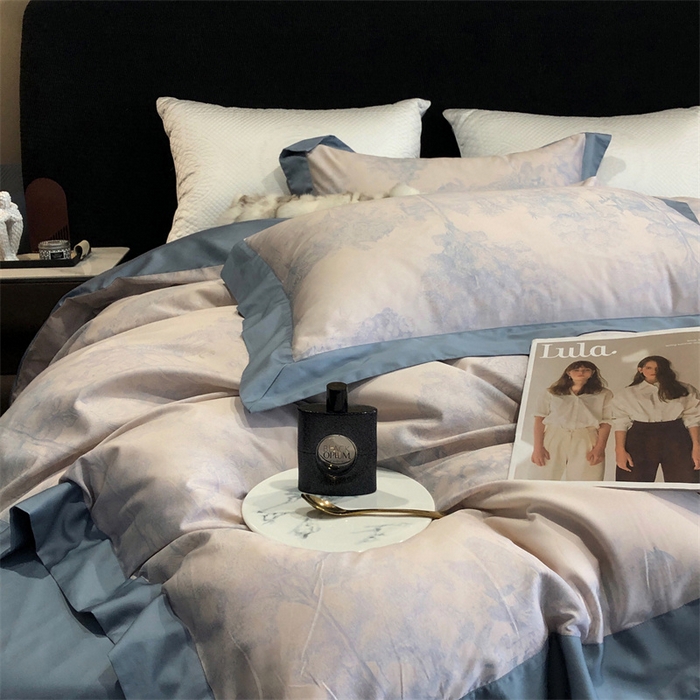 91家纺网 家纺一手货源 找家纺 涞澳  2023新款100支全棉数码印花四件套 陌上花-蓝