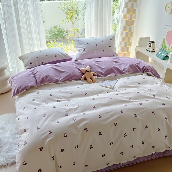 91家纺网 家纺一手货源 找家纺 怡家居 2023新款秋冬亲肤舒适棉加绒四件套 紫樱桃