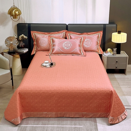 小时代家纺 2023新款纯棉贡缎提花夹棉单床盖 卡伦桔色