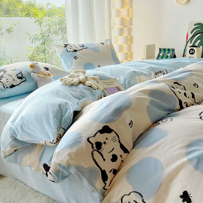 91家纺网 家纺一手货源 找家纺 怡家居 2023新款秋冬亲肤舒适棉加绒四件套 可爱猫咪