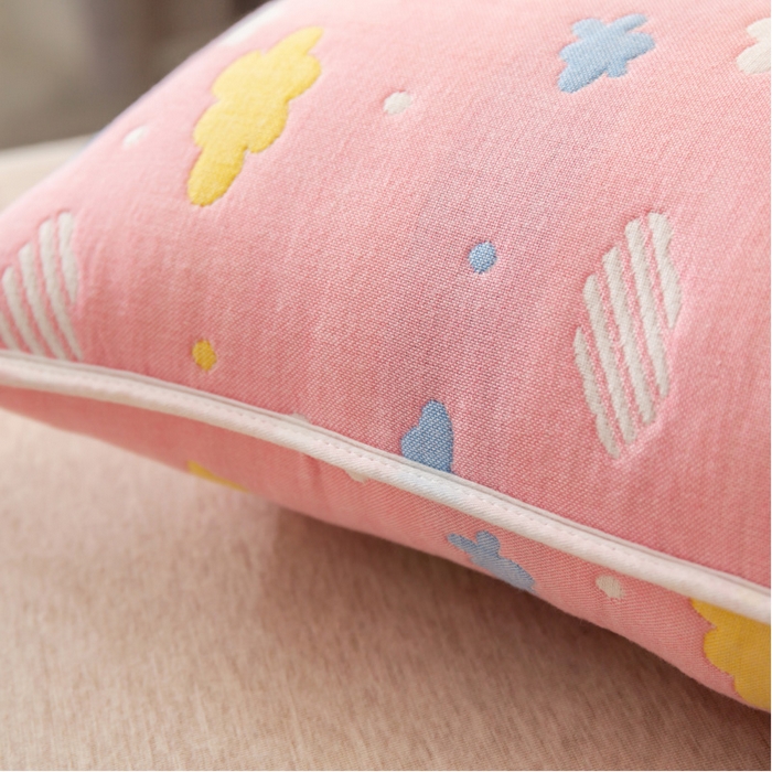 91家纺网 家纺一手货源 找家纺 2023全棉卡通六层纱布儿童枕套-朴尔 彩云粉-纱布枕套