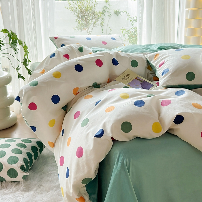 91家纺网 家纺一手货源 找家纺 怡家居 2023新款秋冬亲肤舒适棉加绒四件套 彩色点点