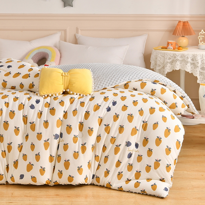 91家纺网 家纺一手货源 找家纺 牛魔王家居 2023新款A类针织棉豆豆被子抗菌纤维被芯冬被 黄花梨