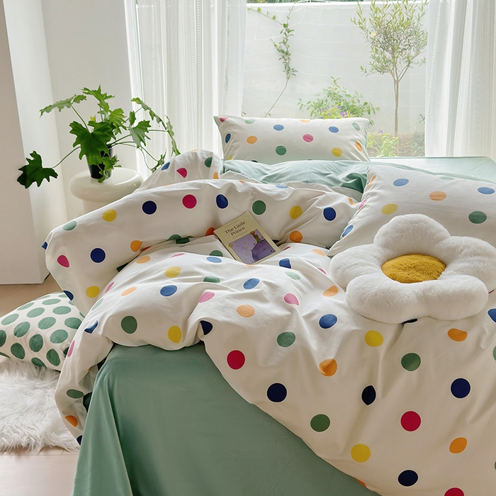91家纺网 家纺一手货源 找家纺 怡家居 2023新款秋冬亲肤舒适棉加绒四件套 彩色点点