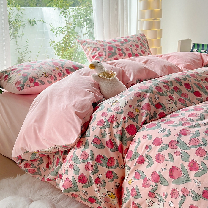 91家纺网 家纺一手货源 找家纺 怡家居 2023新款秋冬亲肤舒适棉加绒四件套 花园漫步