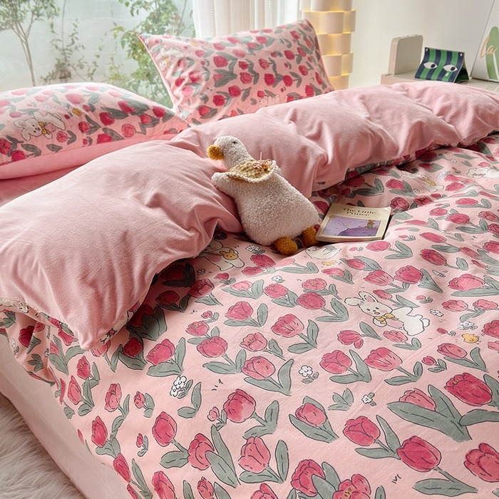 91家纺网 家纺一手货源 找家纺 怡家居 2023新款秋冬亲肤舒适棉加绒四件套 花园漫步