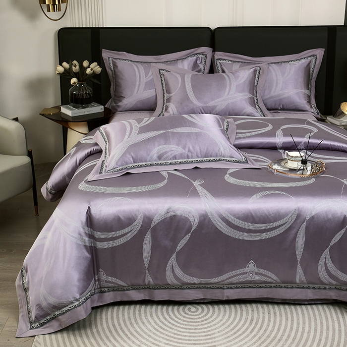 91家纺网 家纺一手货源 找家纺 小时代家纺 2023新款纯棉贡缎提花夹棉床盖四件套 炫美生活灰紫