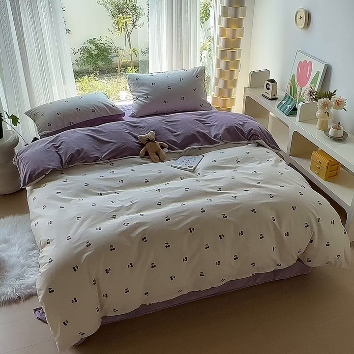 91家纺网 家纺一手货源 找家纺 怡家居 2023新款秋冬亲肤舒适棉加绒四件套 紫樱桃