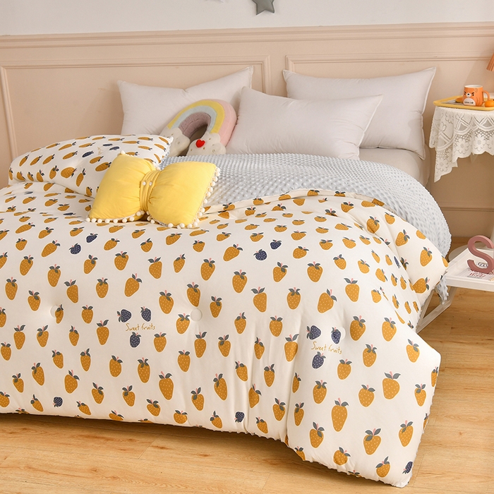 91家纺网 家纺一手货源 找家纺 牛魔王家居 2023新款A类针织棉豆豆被子抗菌纤维被芯冬被 黄花梨