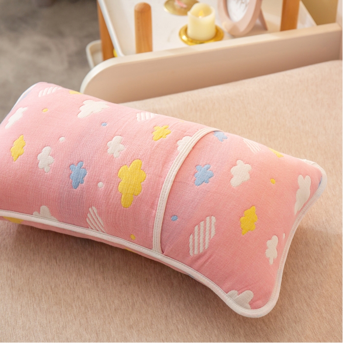 91家纺网 家纺一手货源 找家纺 2023全棉卡通六层纱布儿童枕套-朴尔 彩云粉-纱布枕套