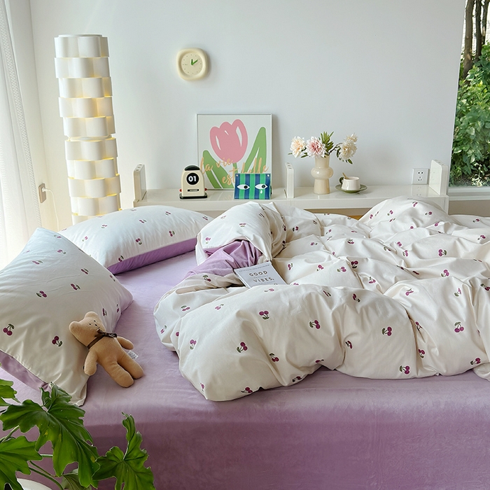 91家纺网 家纺一手货源 找家纺 怡家居 2023新款秋冬亲肤舒适棉加绒四件套 紫樱桃