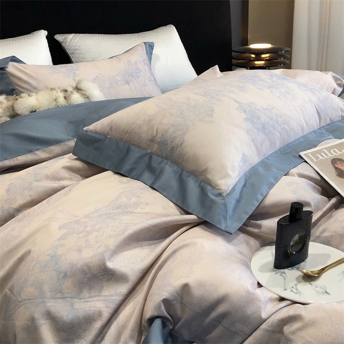 91家纺网 家纺一手货源 找家纺 涞澳  2023新款100支全棉数码印花四件套 陌上花-蓝