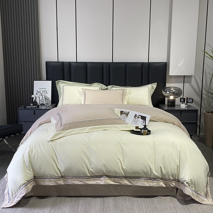 91家纺网 家纺一手货源 找家纺 懒猫 2024新款高精密全棉磨毛绣花四件套 泰洛-象牙白