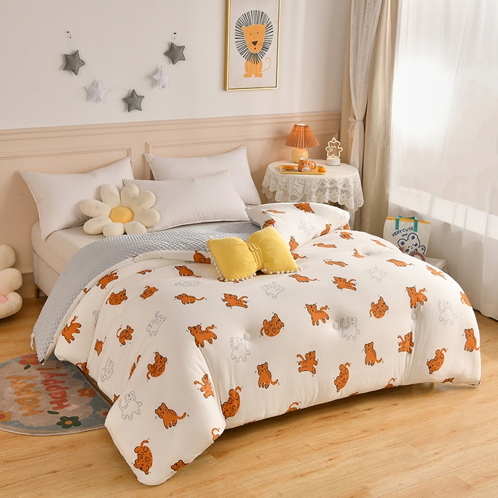 91家纺网 家纺一手货源 找家纺 牛魔王家居 2023新款A类针织棉豆豆被子抗菌纤维被芯冬被 猫咪虎