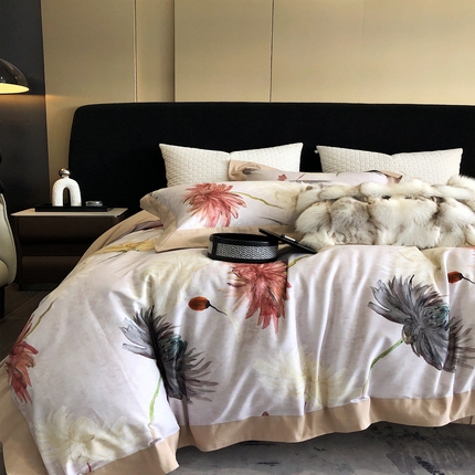 91家纺网 家纺一手货源 找家纺 （总）涞澳 2023新款全棉磨绒印花四件套