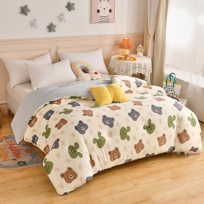 91家纺网 家纺一手货源 找家纺 牛魔王家居 2023新款A类针织棉豆豆被子抗菌纤维被芯冬被 熊生活