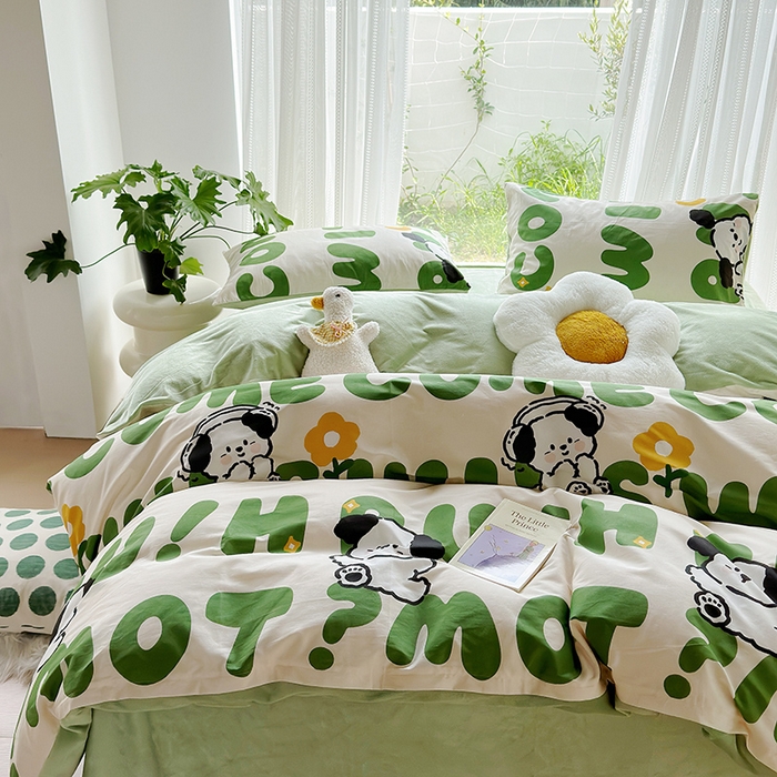 91家纺网 家纺一手货源 找家纺 怡家居 2023新款秋冬亲肤舒适棉加绒四件套 屁屁狗