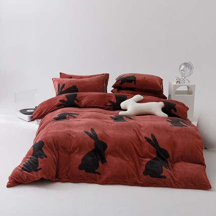 91家纺网 家纺一手货源 找家纺 （总）桃子2023新款ins轻奢简约潮派极简高级时尚兔本兔高克重牛奶绒系列四件套