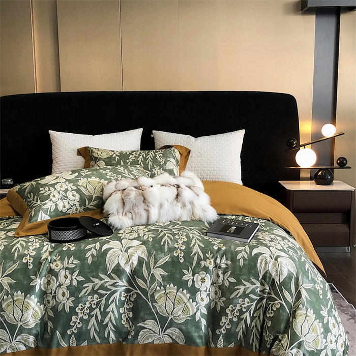 91家纺网 家纺一手货源 找家纺 涞澳 2023新款全棉磨绒印花四件套 舒羽-绿