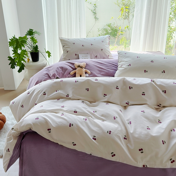 91家纺网 家纺一手货源 找家纺 怡家居 2023新款秋冬亲肤舒适棉加绒四件套 紫樱桃