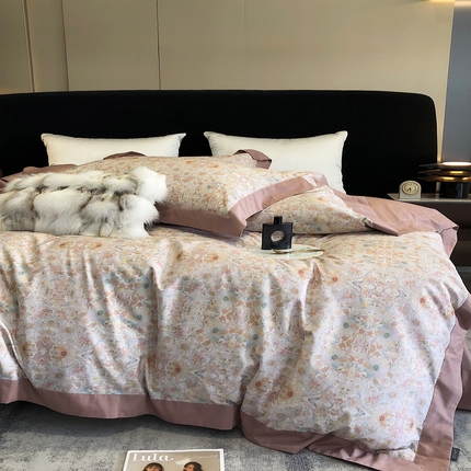 涞澳  2023新款100支全棉数码印花四件套 繁花-咖