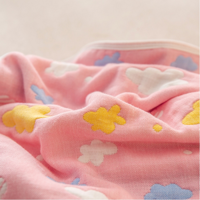 91家纺网 家纺一手货源 找家纺 2023全棉卡通六层纱布儿童枕套-朴尔 彩云粉-纱布枕套