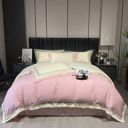 91家纺网 家纺一手货源 找家纺 懒猫 2024新款高精密全棉磨毛绣花四件套 泰洛-温莎粉