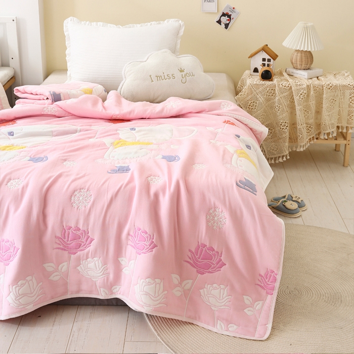 91家纺网 家纺一手货源 找家纺 朴尔家纺-毛巾被 2023年全棉十层纱布加厚儿童盖被毛巾被 溜冰鼠粉