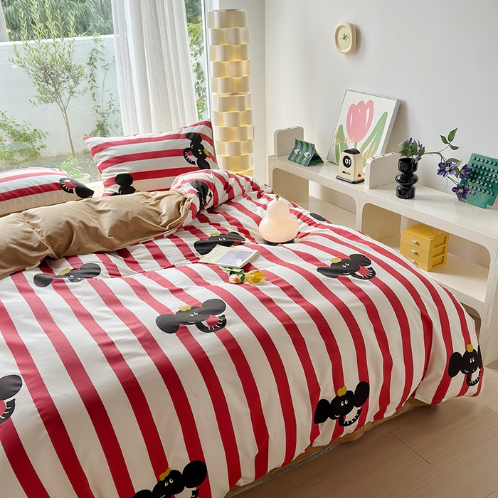 91家纺网 家纺一手货源 找家纺 怡家居 2023新款秋冬亲肤舒适棉加绒四件套 条纹大象