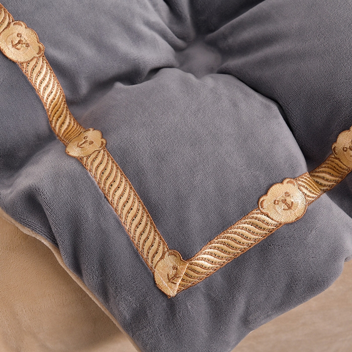 91家纺网 家纺一手货源 找家纺 云家 （包含买家秀）2023新款高克重牛奶绒纯色双拼刺绣四件套珊瑚绒 凯迪系列 凯迪-高级灰+米驼