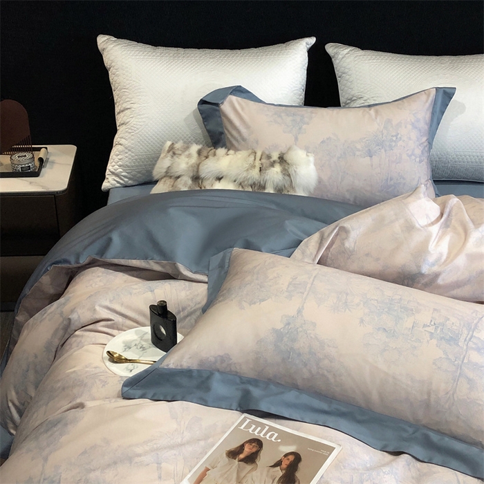 91家纺网 家纺一手货源 找家纺 涞澳  2023新款100支全棉数码印花四件套 陌上花-蓝