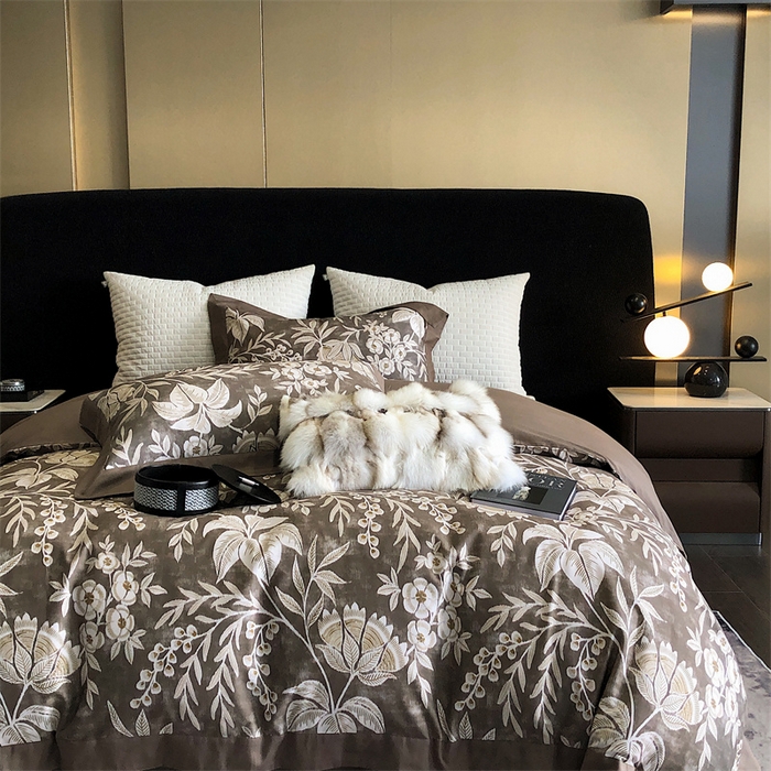 91家纺网 家纺一手货源 找家纺 涞澳 2023新款全棉磨绒印花四件套 舒羽-咖