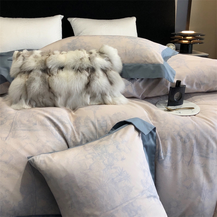 91家纺网 家纺一手货源 找家纺 涞澳  2023新款100支全棉数码印花四件套 陌上花-蓝