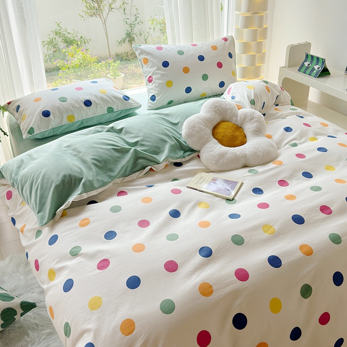 91家纺网 家纺一手货源 找家纺 怡家居 2023新款秋冬亲肤舒适棉加绒四件套 彩色点点