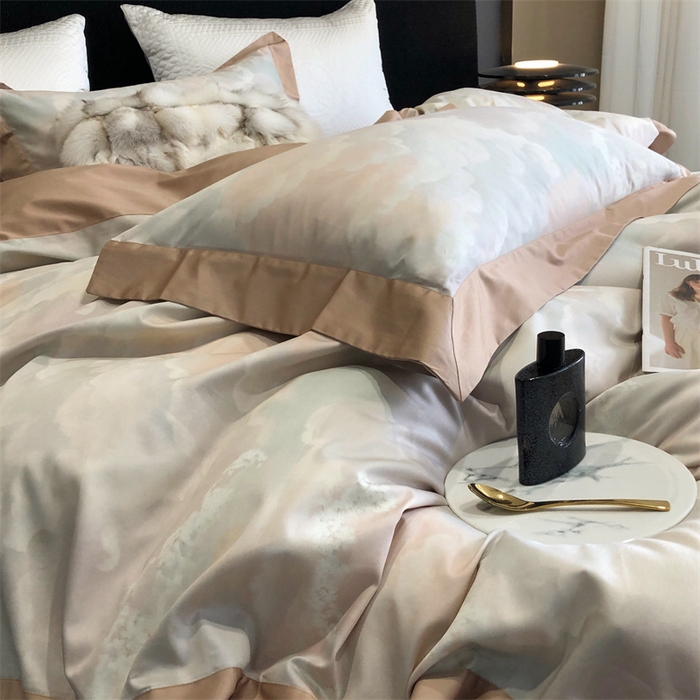 91家纺网 家纺一手货源 找家纺 涞澳  2023新款100支全棉数码印花四件套 墨染-咖